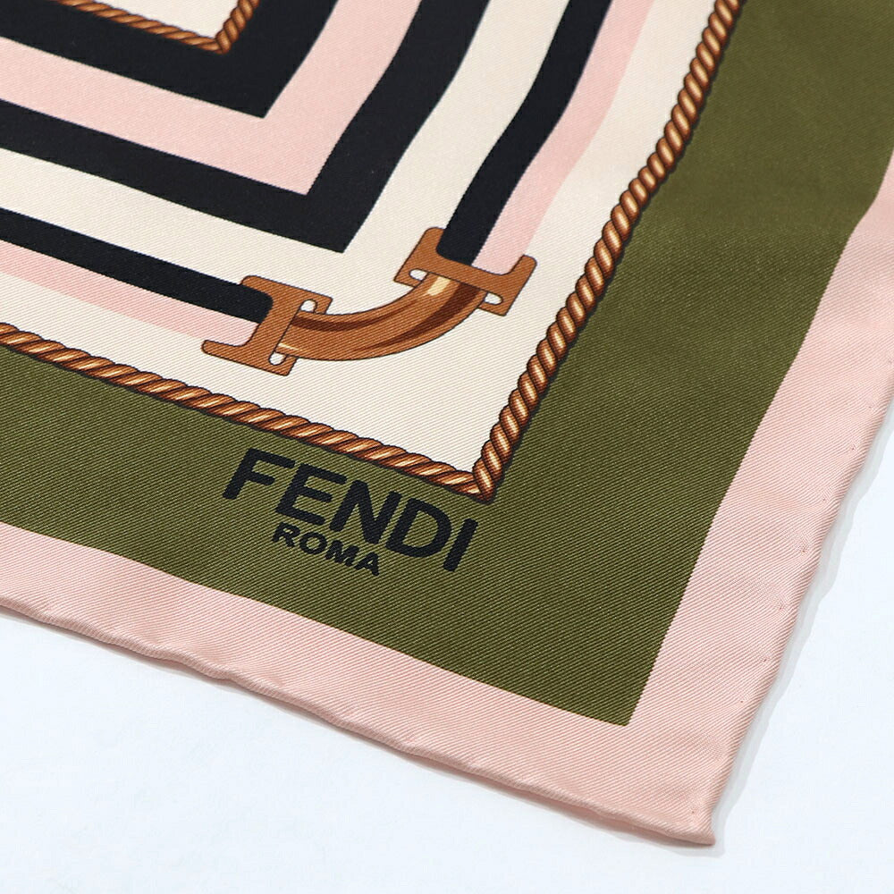 FENDI スカーフ ピンク×グリーン シルク 金具モチーフ イラスト