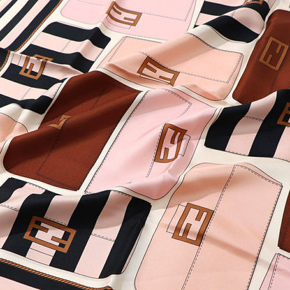 FENDI スカーフ ピンク×グリーン シルク 金具モチーフ イラスト