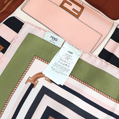 FENDI スカーフ ピンク×グリーン シルク 金具モチーフ イラスト