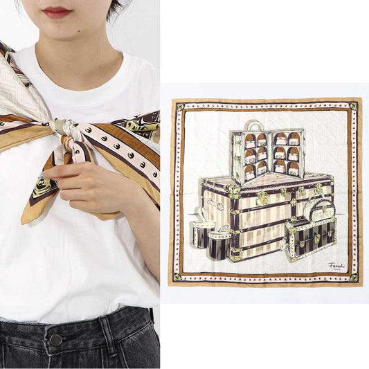 FENDI スカーフ ホワイト×ベージュ ミニバッグイラスト