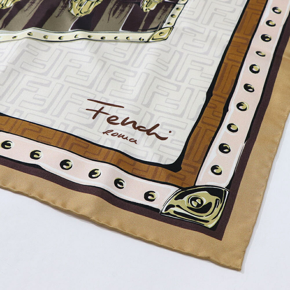 FENDI スカーフ ホワイト×ベージュ ミニバッグイラスト
