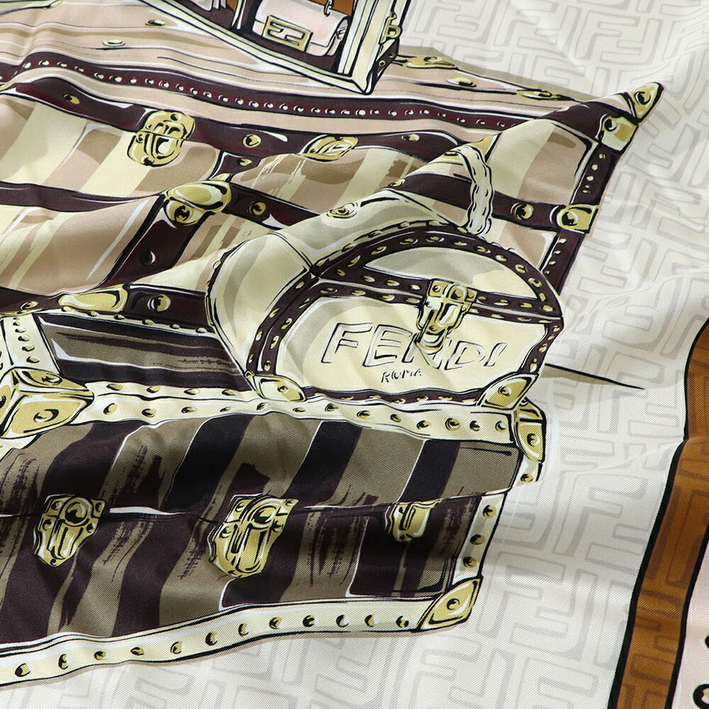 FENDI スカーフ ホワイト×ベージュ ミニバッグイラスト