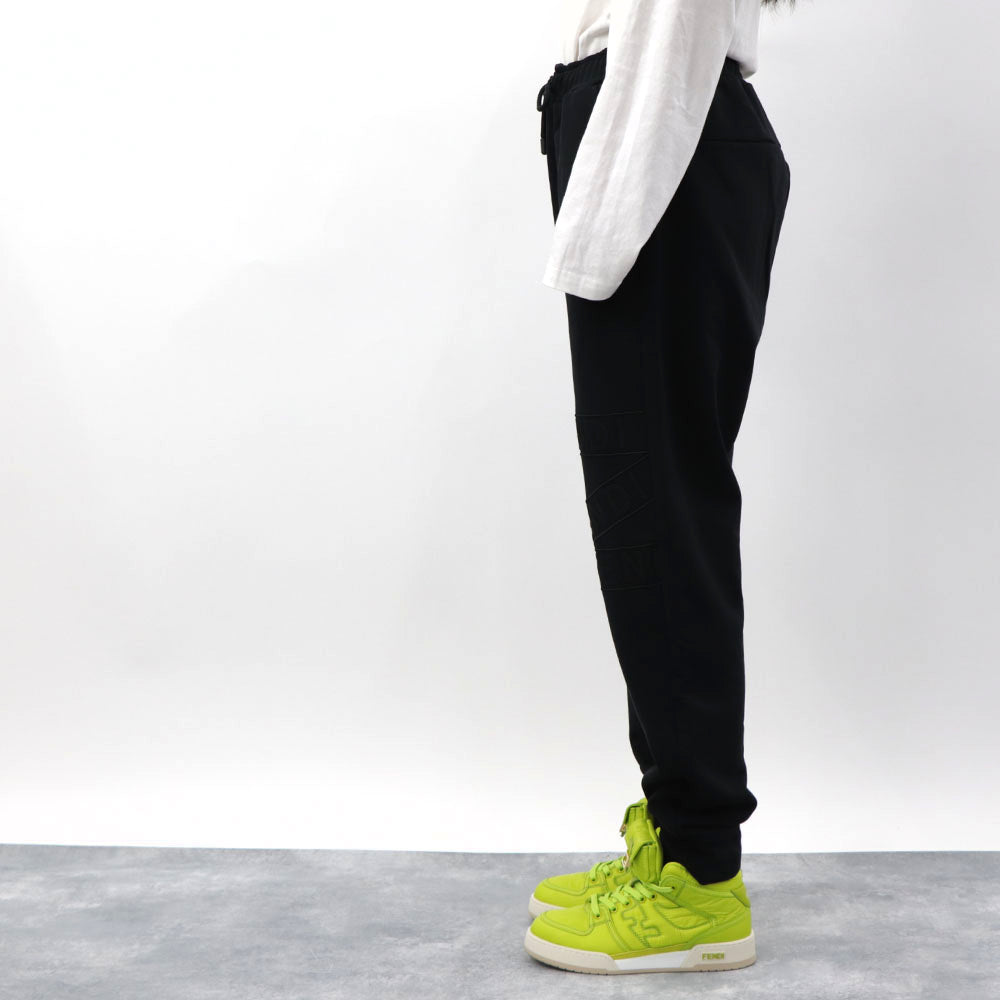 フェンディ FENDI ボトムス ロングパンツ レディース ブラック コットン ポリエステル ロゴ スウェットパンツ 刺繍