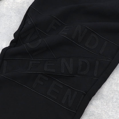 フェンディ FENDI ボトムス ロングパンツ レディース ブラック コットン ポリエステル ロゴ スウェットパンツ 刺繍