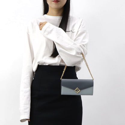 FENDI FFダイヤモンド チェーン付き長財布 グレー×ライトブルー