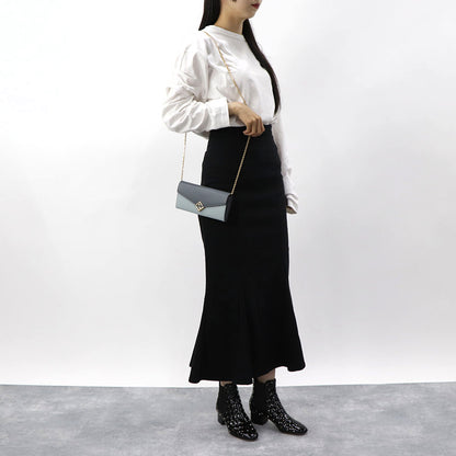FENDI FFダイヤモンド チェーン付き長財布 グレー×ライトブルー