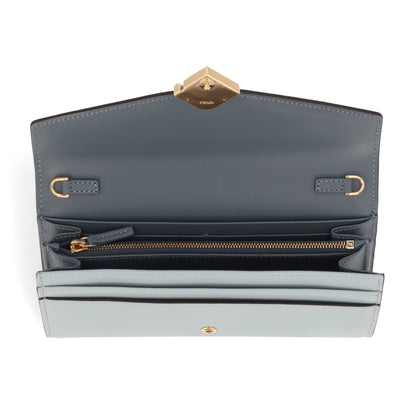 FENDI FFダイヤモンド チェーン付き長財布 グレー×ライトブルー