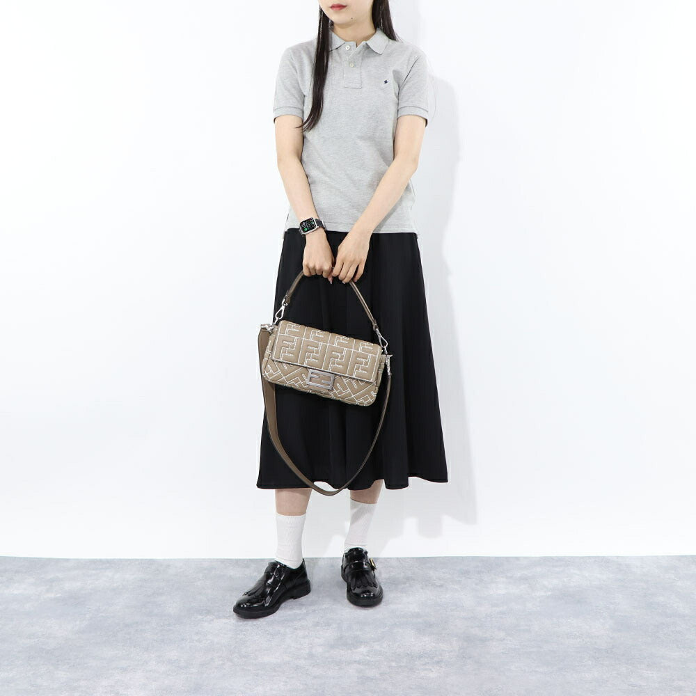フェンディ FENDI バッグ ハンドバッグ レディース BAGUETTE バゲット グレージュ ナッパレザー ショルダーバッグ 2way FF柄 ズッカ柄 ロゴ ホワイト ステッチ 8BR600 ANX4