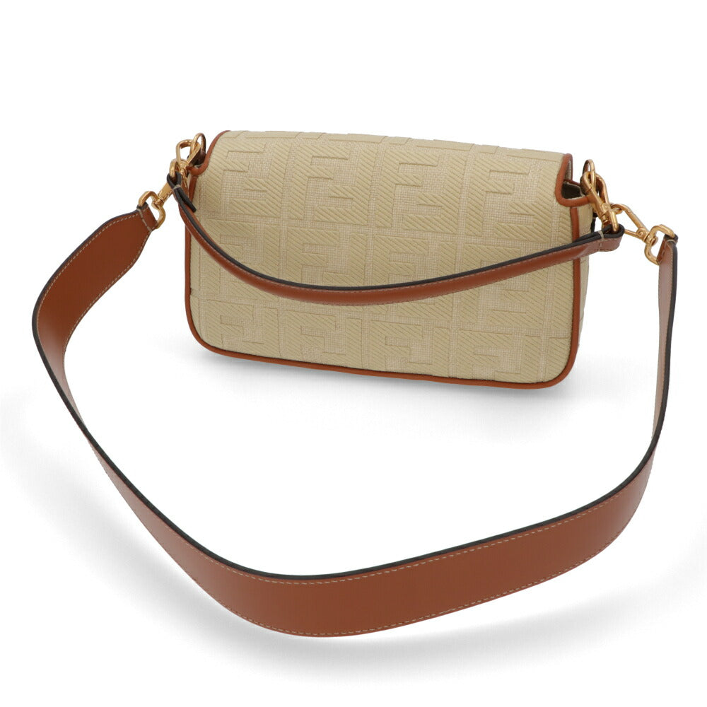 フェンディ FENDI バッグ ハンドバッグ レディース BAGUETTE バゲット キャメル×ナチュラル レザー ショルダーバッグ 2way FF柄 ズッカ柄 ロゴ ストロー 麦わら 刺繍 8BR600 AP4M