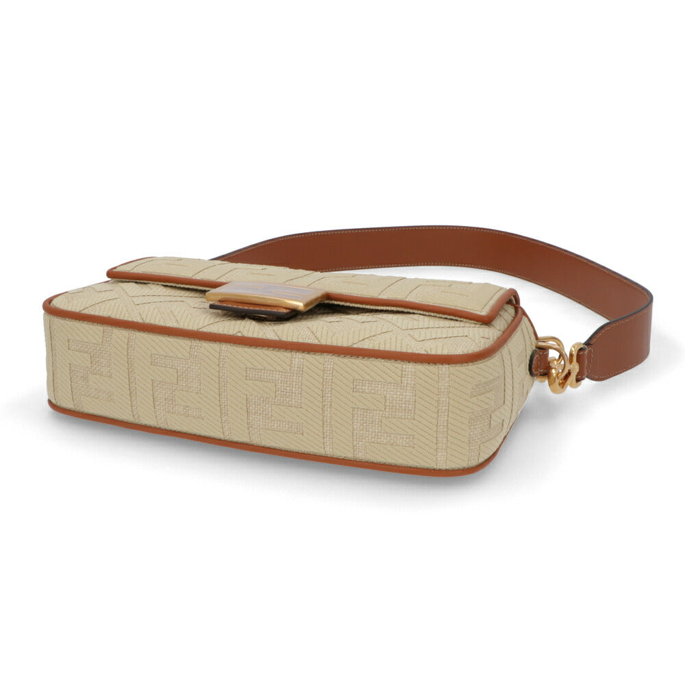 フェンディ FENDI バッグ ハンドバッグ レディース BAGUETTE バゲット キャメル×ナチュラル レザー ショルダーバッグ 2way FF柄 ズッカ柄 ロゴ ストロー 麦わら 刺繍 8BR600 AP4M
