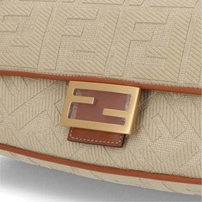 フェンディ FENDI バッグ ハンドバッグ レディース BAGUETTE バゲット キャメル×ナチュラル レザー ショルダーバッグ 2way FF柄 ズッカ柄 ロゴ ストロー 麦わら 刺繍 8BR600 AP4M