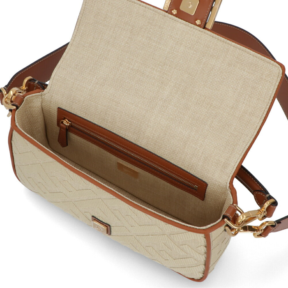 フェンディ FENDI バッグ ハンドバッグ レディース BAGUETTE バゲット キャメル×ナチュラル レザー ショルダーバッグ 2way FF柄 ズッカ柄 ロゴ ストロー 麦わら 刺繍 8BR600 AP4M