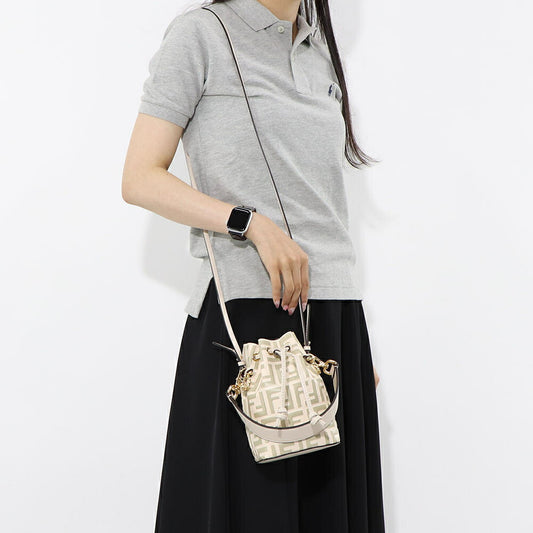 フェンディ FENDI バッグ ハンドバッグ レディース MINI MON TRESOR ミニ モン トレゾール アイボリー カーフレザー ショルダーバッグ 2way FFロゴ ズッカ柄 巾着 8BS010 A659