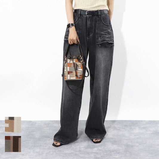フェンディ FENDI バッグ ハンドバッグ レディース MINI MON TRESOR ミニ モン トレゾール グレージュ×アイボリー ダークブラウン×グレージュ カーフレザー キャンバス ショルダーバッグ 2way FFロゴ ズッカ柄 巾着 鞄 2色 8BS010 APKE