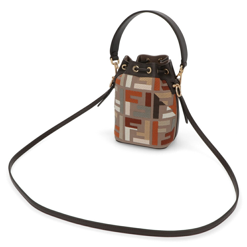 フェンディ FENDI バッグ ハンドバッグ レディース MINI MON TRESOR ミニ モン トレゾール グレージュ×アイボリー ダークブラウン×グレージュ カーフレザー キャンバス ショルダーバッグ 2way FFロゴ ズッカ柄 巾着 鞄 2色 8BS010 APKE