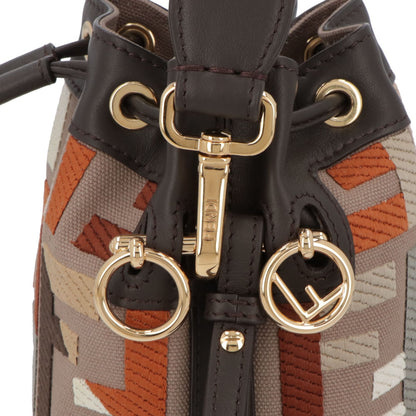フェンディ FENDI バッグ ハンドバッグ レディース MINI MON TRESOR ミニ モン トレゾール グレージュ×アイボリー ダークブラウン×グレージュ カーフレザー キャンバス ショルダーバッグ 2way FFロゴ ズッカ柄 巾着 鞄 2色 8BS010 APKE