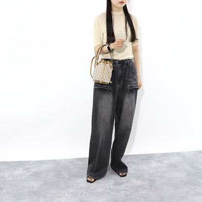 フェンディ FENDI バッグ ハンドバッグ レディース MINI MON TRESOR ミニ モン トレゾール ベージュ系×ホワイト カーフレザー ショルダーバッグ 2way FFロゴ ズッカ柄 巾着 鞄 8BS010 AQ19