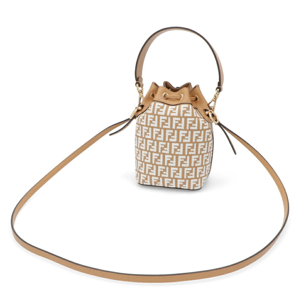 フェンディ FENDI バッグ ハンドバッグ レディース MINI MON TRESOR ミニ モン トレゾール ベージュ系×ホワイト カーフレザー ショルダーバッグ 2way FFロゴ ズッカ柄 巾着 鞄 8BS010 AQ19