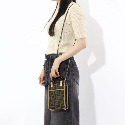 フェンディ FENDI バッグ ショルダーバッグ レディース MINI SUNSHINE SHOPPER ミニ サンシャイン ショッパー ブラウン×ベージュ カーフレザー ジャカード ハンドバッグ 2way FFロゴ ズッカ柄 べっ甲柄 8BS051 ALVX