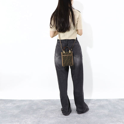 フェンディ FENDI バッグ ショルダーバッグ レディース MINI SUNSHINE SHOPPER ミニ サンシャイン ショッパー ブラウン×ベージュ カーフレザー ジャカード ハンドバッグ 2way FFロゴ ズッカ柄 べっ甲柄 8BS051 ALVX