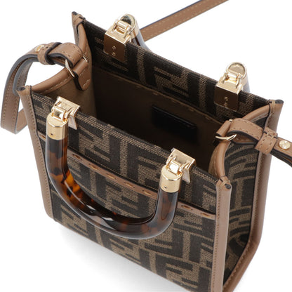 フェンディ FENDI バッグ ショルダーバッグ レディース MINI SUNSHINE SHOPPER ミニ サンシャイン ショッパー ブラウン×ベージュ カーフレザー ジャカード ハンドバッグ 2way FFロゴ ズッカ柄 べっ甲柄 8BS051 ALVX
