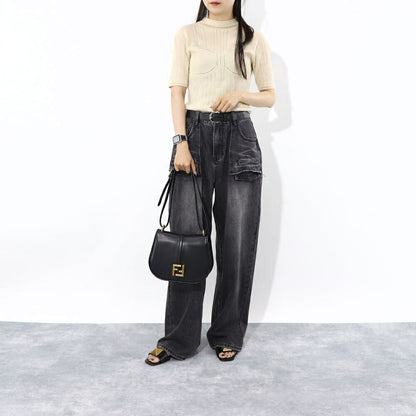 フェンディ FENDI バッグ ショルダーバッグ レディース カモン ブラック レザー ミディアム ロゴ ゴールド金具 シンプル 8BT366 AQ0K