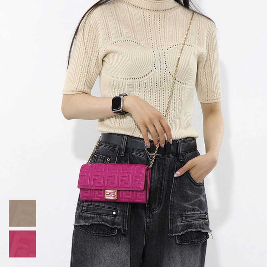 フェンディ FENDI 財布 長財布 レディース ベージュ ピンク レザー ロゴ チェーンショルダー ショルダーウォレット 二つ折り長財布 8M0365 AAJD