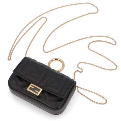 フェンディ FENDI バッグ ショルダーバッグ レディース ナノ バケット チャーム ブラック レザー ロゴ ミニバッグ チェーンショルダー ゴールド金具 7AR844 AAJD