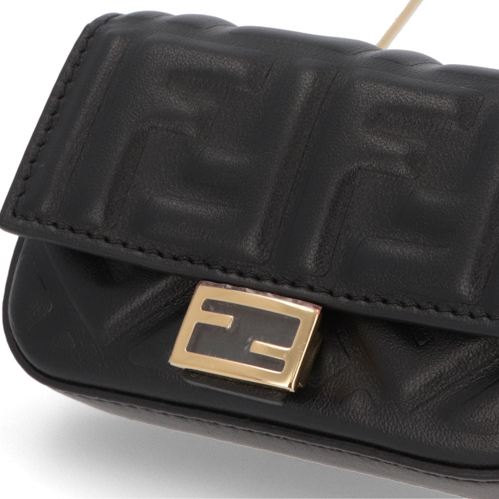 フェンディ FENDI バッグ ショルダーバッグ レディース ナノ バケット チャーム ブラック レザー ロゴ ミニバッグ チェーンショルダー ゴールド金具 7AR844 AAJD