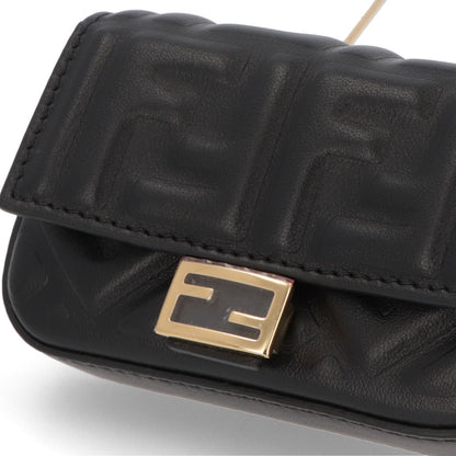 フェンディ FENDI バッグ ショルダーバッグ レディース ナノ バケット チャーム ブラック レザー ロゴ ミニバッグ チェーンショルダー ゴールド金具 7AR844 AAJD