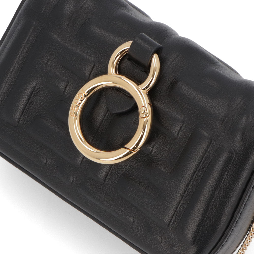 フェンディ FENDI バッグ ショルダーバッグ レディース ナノ バケット チャーム ブラック レザー ロゴ ミニバッグ チェーンショルダー ゴールド金具 7AR844 AAJD
