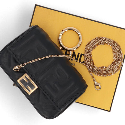 フェンディ FENDI バッグ ショルダーバッグ レディース ナノ バケット チャーム ブラック レザー ロゴ ミニバッグ チェーンショルダー ゴールド金具 7AR844 AAJD