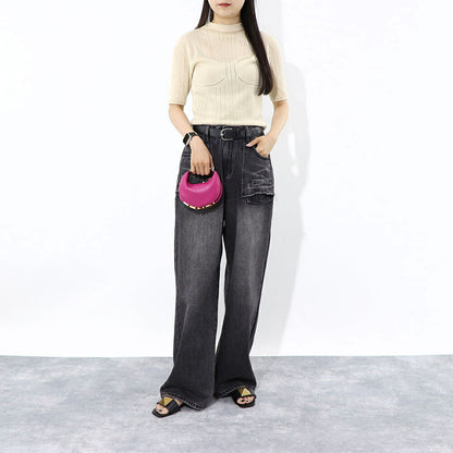 フェンディ FENDI バッグ ハンドバッグ レディース Nano Fendigraphy charm bag ピンク カーフレザー ロゴ ゴールド金具 ミニバッグ 7AS089 AKKT