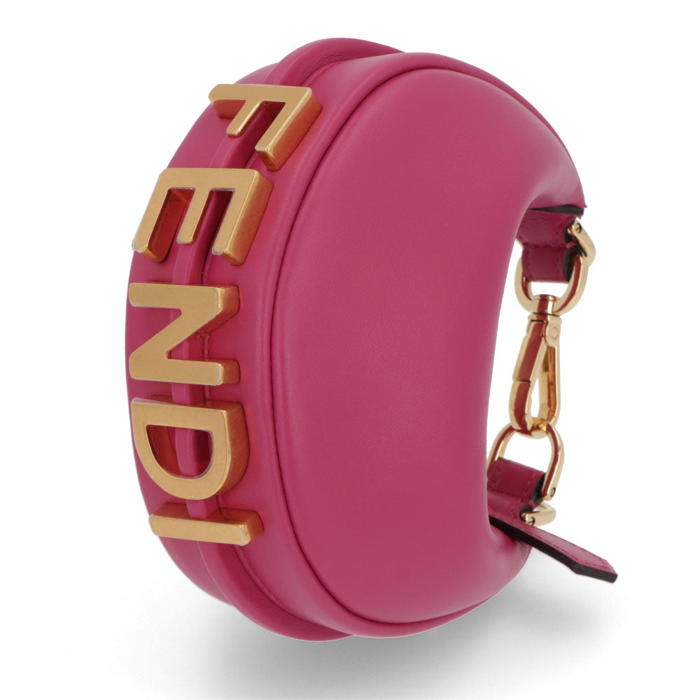 フェンディ FENDI バッグ ハンドバッグ レディース Nano Fendigraphy charm bag ピンク カーフレザー ロゴ ゴールド金具 ミニバッグ 7AS089 AKKT