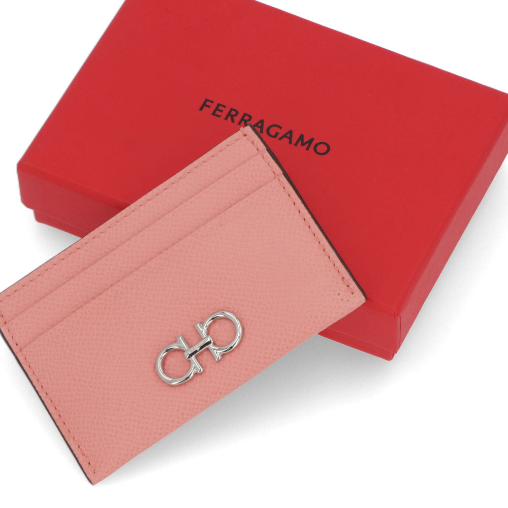 FERRAGAMO カードケース ピンク ガンチーニ レザー 220007 0758531
