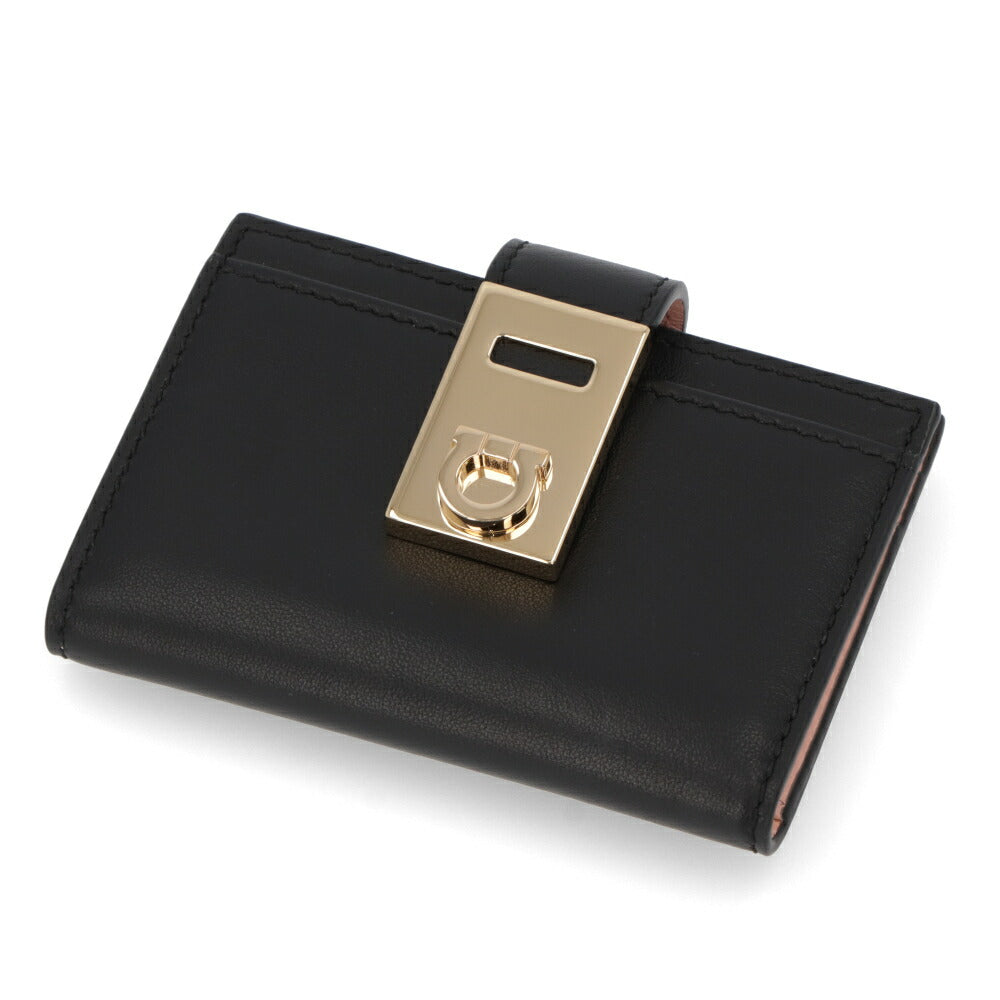 FERRAGAMO カードケース ブラック カーフレザー 財布 金具 220552 0770880