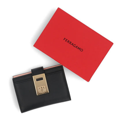 FERRAGAMO カードケース ブラック カーフレザー 財布 金具 220552 0770880