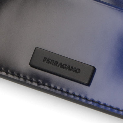FERRAGAMO カードケース ブラック×ブルー グラデーション ロゴ 661201 0764071