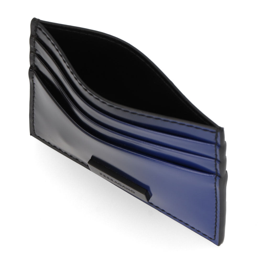 FERRAGAMO カードケース ブラック×ブルー グラデーション ロゴ 661201 0764071