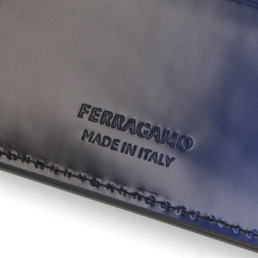 FERRAGAMO カードケース ブラック×ブルー グラデーション ロゴ 661201 0764071