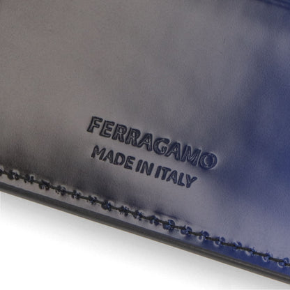 FERRAGAMO カードケース ブラック×ブルー グラデーション ロゴ 661201 0764071