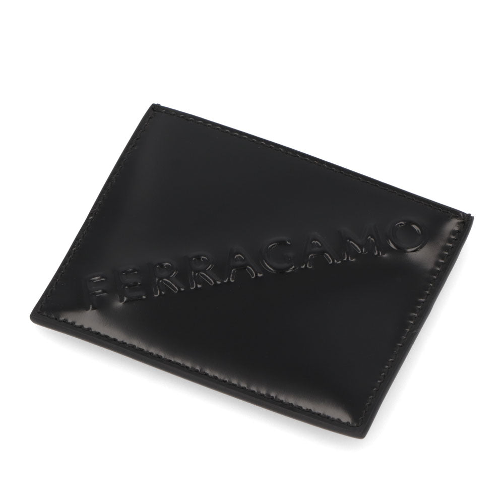 FERRAGAMO カードケース ブラック カーフレザー 3Dロゴ スリム 661204 0764207