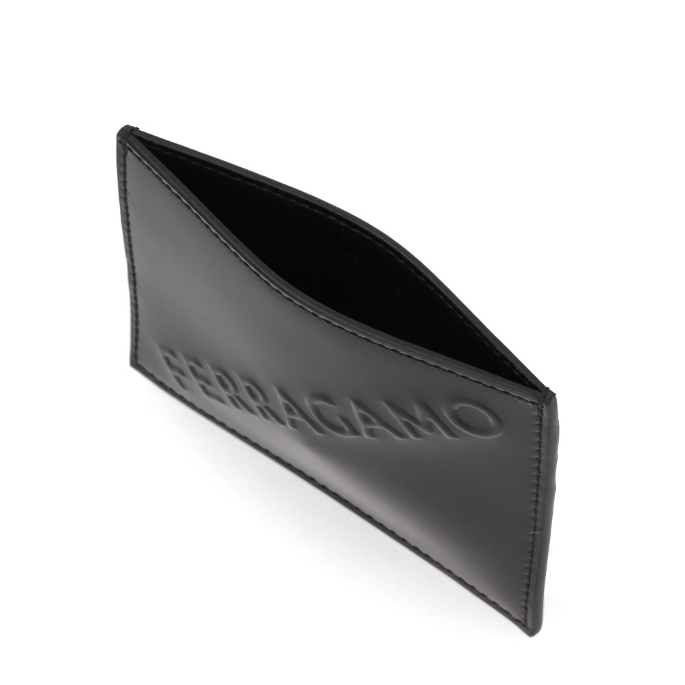FERRAGAMO カードケース ブラック カーフレザー 3Dロゴ スリム 661204 0764207