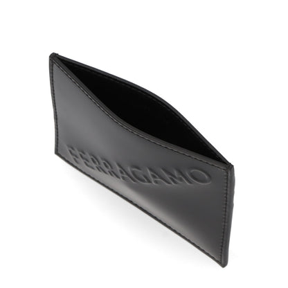 FERRAGAMO カードケース ブラック カーフレザー 3Dロゴ スリム 661204 0764207