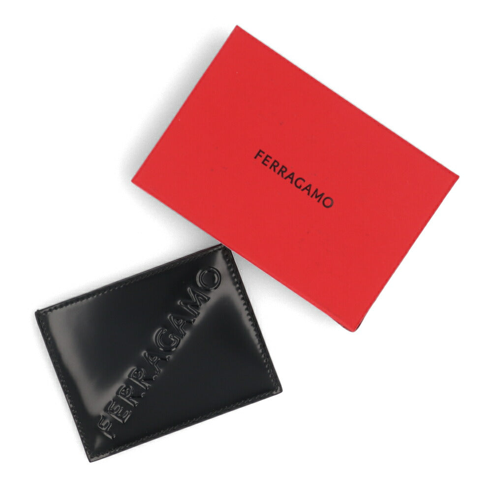 FERRAGAMO カードケース ブラック カーフレザー 3Dロゴ スリム 661204 0764207