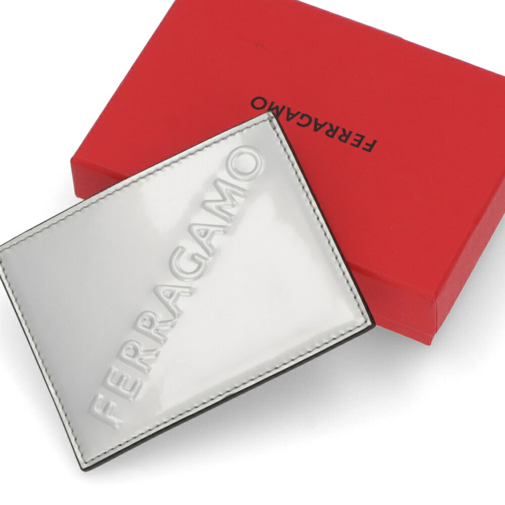 FERRAGAMO カードケース シルバー メタリック ロゴ 661204 0764210