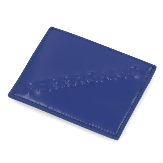 FERRAGAMO カードケース ブルー カーフレザー 3Dロゴ スリム 661204 0765696