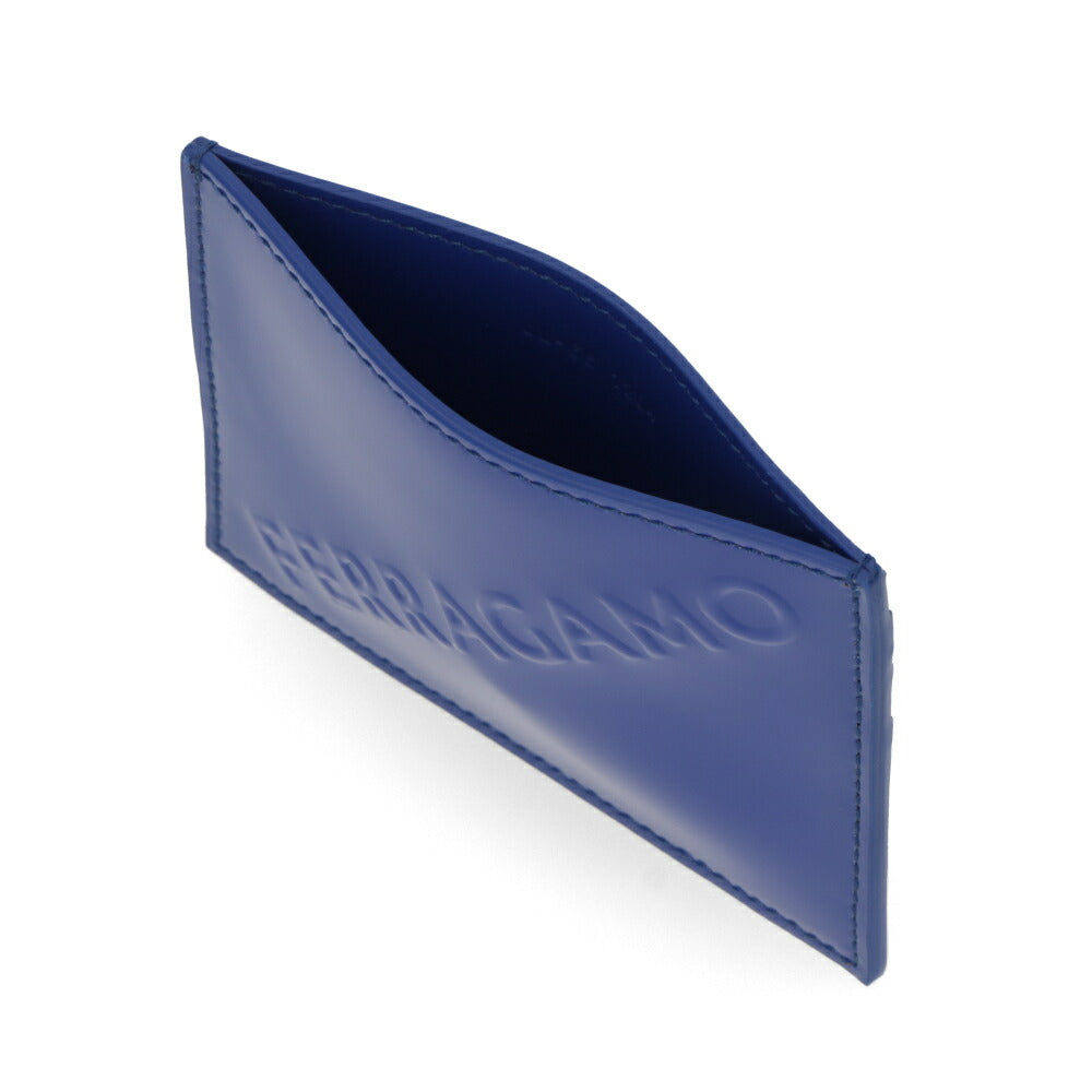 FERRAGAMO カードケース ブルー カーフレザー 3Dロゴ スリム 661204 0765696