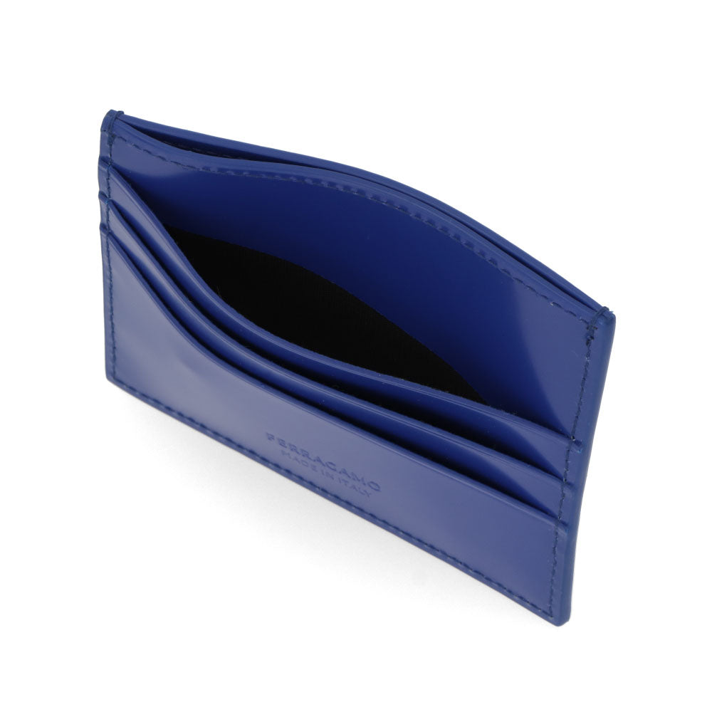FERRAGAMO カードケース ブルー カーフレザー 3Dロゴ スリム 661204 0765696