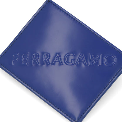FERRAGAMO カードケース ブルー カーフレザー 3Dロゴ スリム 661204 0765696
